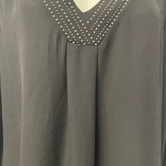 Janet Chung Top Shear Dark Black Sequin Studs Blouse Dressy Size L - Picture 4 of 10